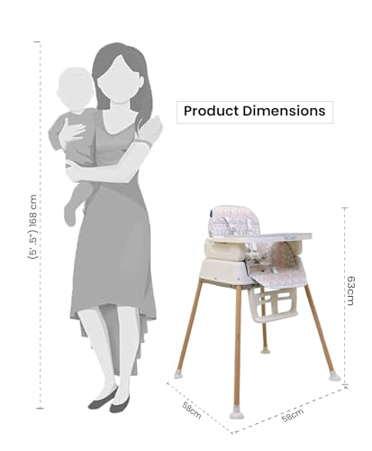 Image of POLKA TOTS 4 in 1 High Chair for Baby (Geometric Print) Multiple Recline Positions & 7 Adjustable Height Levels, with Detachable Feeding Tray, Footrest, Extra Cushioning & Wheels - 0 to 3 Years - 15kgs