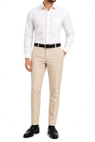 Image of Men's Stretchable Solid Plain Formal Trousers - Regular Fit Stylish Pants for Office & Party, Fashionable Dress Trousers for Men