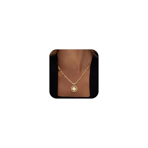 Initial Necklace for Women, 14k Gold Plated letter Necklace Dainty Gold Octagonal Necklace Figaro Chain Name Necklace Personalized Initial Octagonal Pendant Necklace for Women Trendy Gold Jewelry