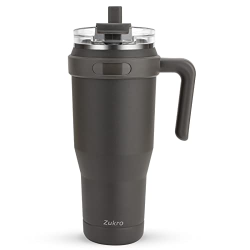 Zukro 50 Oz Mug Tumbler With Handle And 2-In-1 Straw Lid, Insulated Stainless Steel Large Leak Proof Travel Cup With Flip Straw,Fit In Cup Holder, Keeps Cold For 30 Hours Or Hot 10 Hours, Coal #TOP7