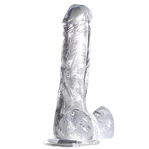 YunJiaoon Realistic Dildos Feels Like Skin Clear Dildo with Suction Cup for Hands-Free Play Body-Safe Material and Adult Sex Toys for Women (Transparent color 7In*1.4in)