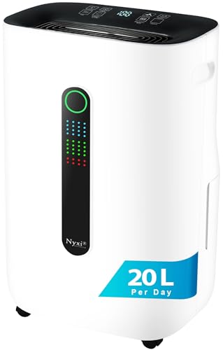 Nyxi 4,500 Sqft / 50 Pints Compressor Dehumidifier, Smart Digital Humidity Control, XL Water Tank 1.7 Gallon, Drain Hose Option, 24-Hour Timer, Removes Moisture for Home, Laundry, Office