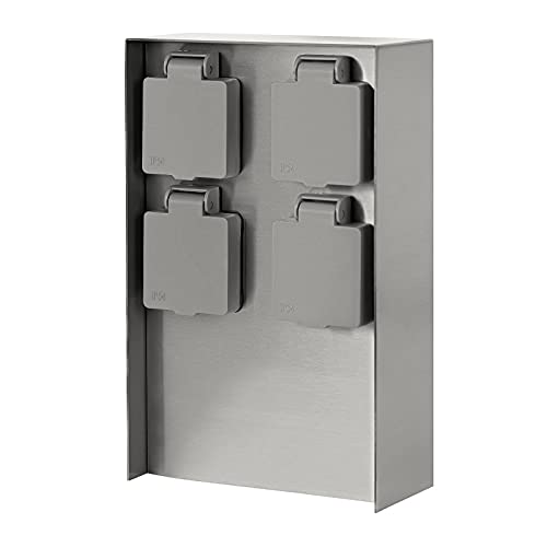 Grafner Edelstahl Design Gartensteckdose mit 4 Steckdosen, IP44, eckig,...