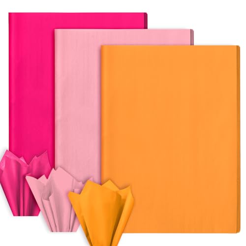 Papier de soie rose et orange vif pour décoration de mariage et anniversaire Whaline 90 pcs