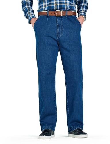 Chums Men's HIGH-Rise Denim Straight Leg Jeans - Elasticated Stretchy Cotton Blue