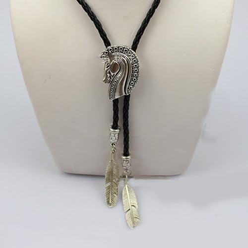 Corbata vaquera bolo tie ajustable con cordon negro trenzado y colgante retro 6