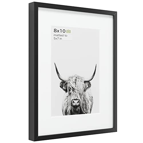 Homeforia - 8X10 Inch Metal Picture Frame - 8 X 10 Aluminum Photo Frames - 5X7 Mat - Tempered Glass - Wall Hook Included - Set Of 1 - Black #TOP3