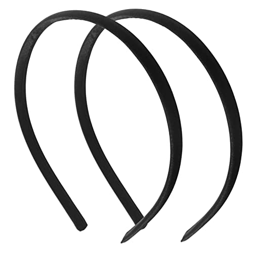 Topkids Accessories 2x Thin Satin Hair Bands Headbands Alice Bands Girls Women Kids Hairband Head Band Adult Party Bag Fillers Bridesmaid Festival 1cm 0.4" (Black)