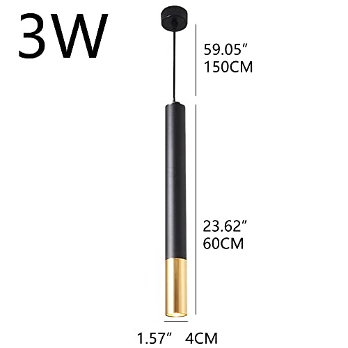 Lámpara colgante de cocina en aluminio minimalista con tubo largo LED de suspensión negra 3