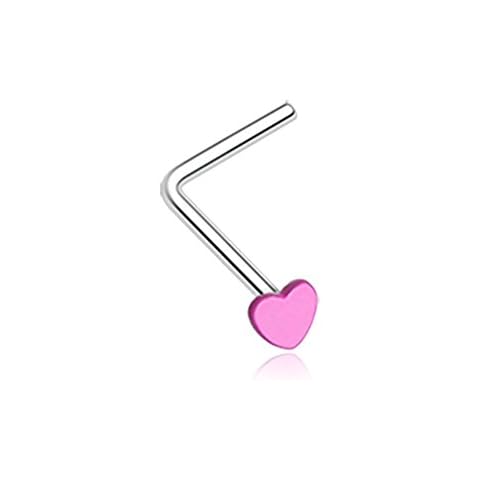 Freedom Fashion Vibrant Enamel Heart L-Shaped 316L Surgical Steel Nose Stud Ring (Sold Individually) (20 GA, 9/32", Pink) Cover