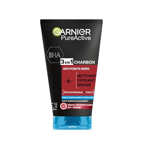 Garnier Pure Active - Nettoyant Visage 3-en-1 - Exfoliant &...