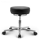 VERSEE Profi Arbeitshocker Liber - Echt-Leder - schwarz - mit praktischer Ringauslösung + hochwertige Verarbeitung + Dicke Polsterung + Metall-Gestell + 150 kg belastbar