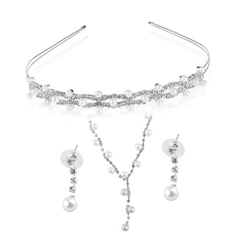 Tiare de Mariage Argenté en Alliage, Lot de 3 Pièces de Bijoux pour Mariée