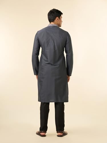 Image of DIWAS BY MANYAVAR Men's Viscose Blend Solid Neckline Floral Embroidery Kurta (1pc)