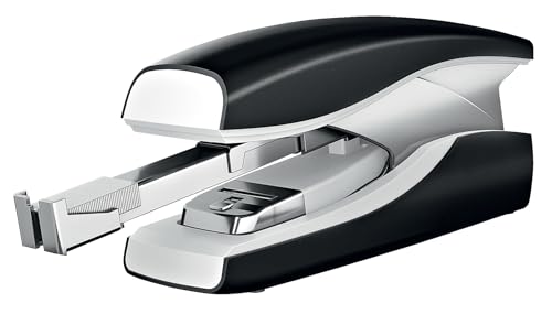 Leitz Softpress Flachheftgerät aus Metall, Für 30 Blatt, Ergonomische Form, Inkl. Heftklammern, Schwarz, NeXXt-Serie, 56030095