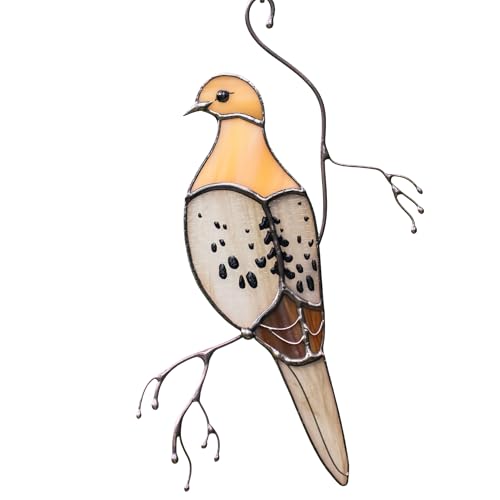 Stained Glass Morning Dove Suncatcher – Peaceful Glass Bird Window Hanging – Handmade Dove Sun Catcher for Indoor Window Decor or Garden Gift (Mourning Dove)