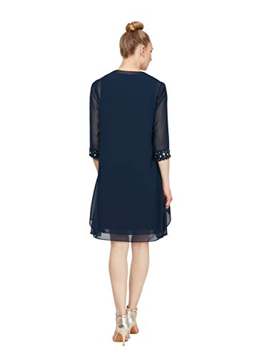 S.l. Fashions Women's Chiffon Tier Jacket Dress With Bead Neck, Deep Navy, 12 #TOP2