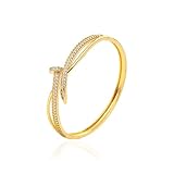 FUAHXYES Pulsera de uñas chapada en oro y plata con circonita cúbica para mujer, pulsera de cristal de uñas atornillada, pulsera de joyería de moda para mujer, Medium, Latón, Piedra preciosa de