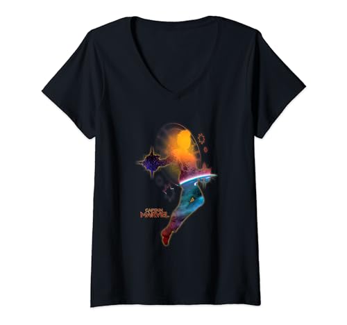 Womens Captain Marvel Nebula Flight V-Neck T-Shirt