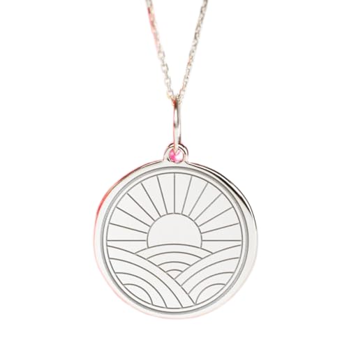 Collier pendentif pièce soleil et mer argent 925 anti-ternissement chaîne 45,7 cm