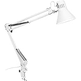 TAOSITON アームライト デスクライト クランプ式 (E26/電球別売) - 長いアーム 広範囲照明 スマート電球・タイマー対応（物理スイッチ互換設計） 1.5mコード スイッチ付き ランプ交換可能/設計作業・勉強・仕事用 HS-01 (白（金属クリップ付き, アーム長38+40cm)
