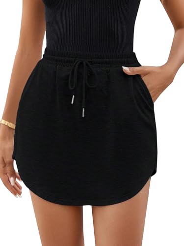 SOFIA'S CHOICE Women's Drawstring Sweat Skirt High Waist Mini Skirts Skorts with Pockets2