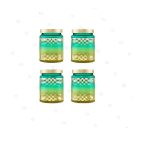 Image of CROCO JAR Premium Color Coated & Printed Round Container | Stylish & Durable Storage Jar for Kitchen, Snacks, Spices & More | Blue-Mat with Yellow Golden Cap | 770ML | Set of 2