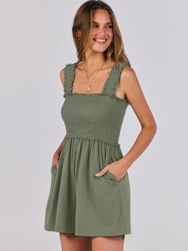 Image of Caracilia Women's Summer Casual Smocked Rompers Square Neck Sleeveless Loose Shorts Jumpsuit 2025 Beach Vacation Outfits
