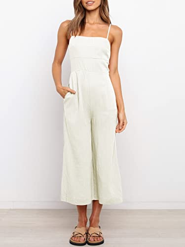 Anrabess Women's Summer Spaghetti Strap Tie Back Sleeveless Dressy High Waist Wide Leg Jumpsuit Rompers Pockets 534Mibai-S #TOP2