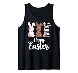 happy easter bunny cute pink leopard plaid flower bunny canotta