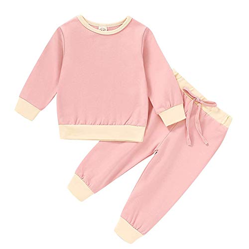 Toddler Boy Girl Solid Colors Clothes Set Baby Kids Long Sleeve Tops Sweatsuit Set Pants Set