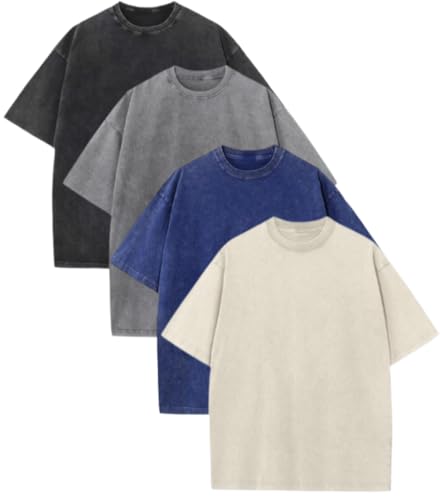 Oversize T-Shirt for Men Vintage Heavyweight Cotton Acid Wash Short Sleeve Workout Baggy Basic Tee