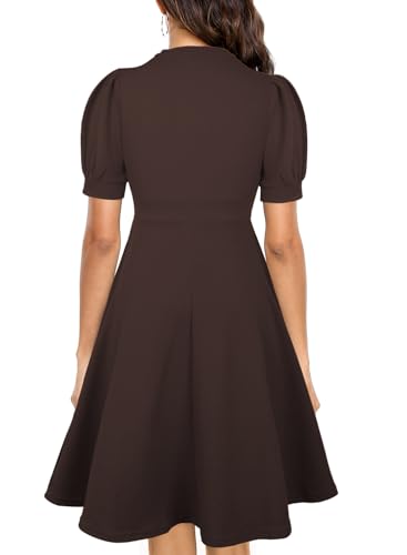 Image of Mokayee Womens Summer Short Puff Sleeve Casual Semi-Formal Fit and Flare Church Wedding Guest Work Dresses with Pockets