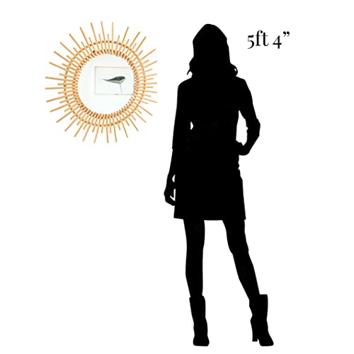Outlavish Rattan Sun Burst Mirror Wall Decor Boho Round Woven Wicker Hanging Gold Large (Sun 23.6") #TOP6