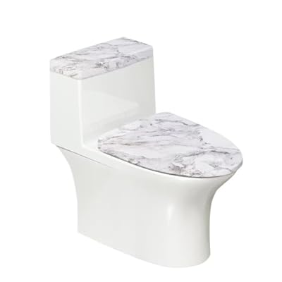 KUIFORTI White Marble Lid Cover and Toilet Tank Lid Cover Set of 2,Modern Marble Print Toilet Tank Cover Replacement Novelty Decorations for Bathroom Accessory Fit Most Round Elongated and Oblong Lid