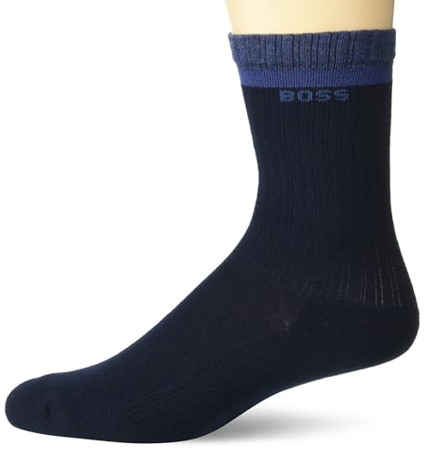 BOSS Men's Contrast Logo Combed Cotton Ribbed Quarter Sock - Main Image
