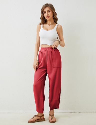 Image of Xiaoxuemeng Womens Baggy Wide Leg Pants Casual Elastic Waisted Palazzo Harem Pants with Pockets
