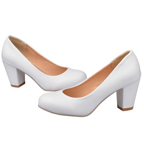 Round Toe Office Block Heel Womens Slip On Pumps3