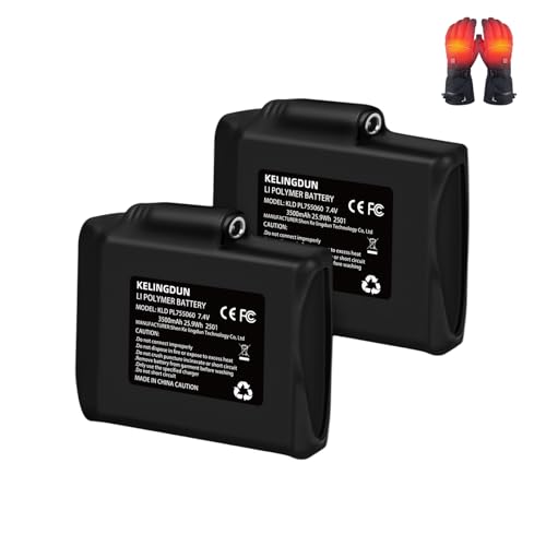 Kelingdun 2pcs 7.4V 3500mAh Lithium Polymer Batteries.Rechargeable Li-Polymer Batteries for Heated Gloves, Socks,and Jackets, Ideal for Skiing,Fishing,and Winter Sports. Female DC Jack Compatibility.