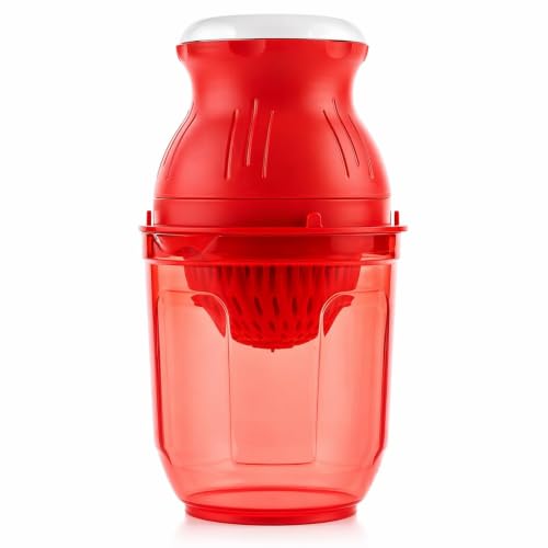 Image of Premium Manual Citrus Juicer with Strainer | Lemon Squeezer & Orange Juicer | Hand Press Juicer with Seed Separator & Juice Collector Bowl | Easy to Use Kitchen Tool (Red)