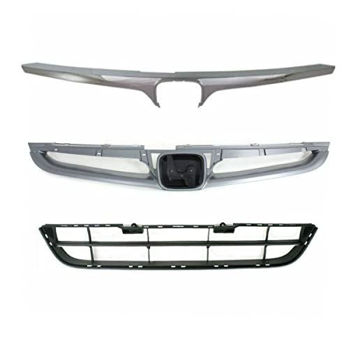 Parts N Go 2006-2007 Accord Sedan Silver & Black Bumper Grille Set - 71122SDAA10 71121SDAA10ZA 71102SDAA00 HO1200179 HO1210118 HO1036101