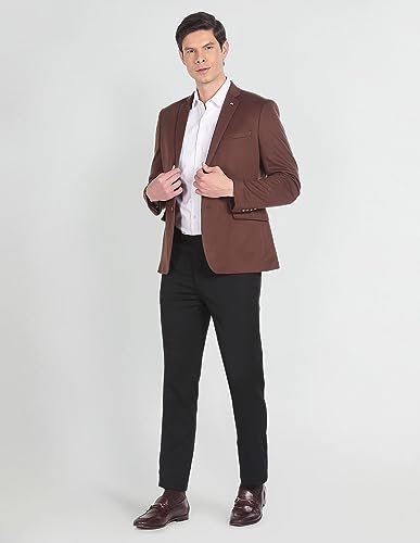 Image of Arrow Men's Red Textured Notch Collar Long Sleeve Formal Polyester Slim Fit Blazer