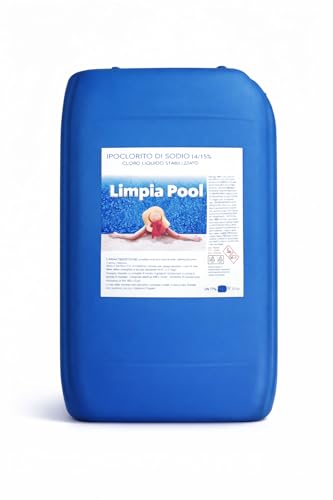 Cloro Liquido Ipoclorito di Sodio 14-15% Limpia Pool Tanica 25 kg Potente Uso Piscine, Pulizia Industriale