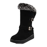 GIY Women's Winter Snow Ankle Booties Warm Fur Waterproof Short Boots Low Wedge Heel Buckle Snow Boo