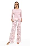 Mon Amie Schlafanzug Damen lang Baumwolle Pyjama Set Winter Pyjama Damen Loungewear Set Nachtwäsche Zweiteiliger Schlafanzug Baumwolle Damen Schlafanzug Frauen lang