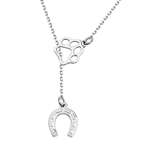 PLITI Dog Lover Gift Horse Riding Gift I'm A Dog And Horse Kind Of Paw Print Horseshoe Necklace For Rider2