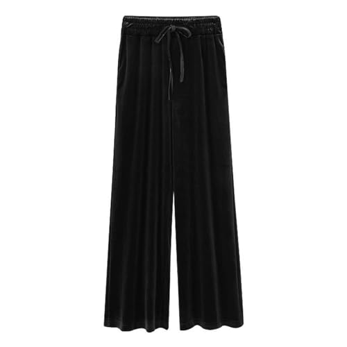 Women's Wide Leg Velvet Pants Elastic Waist Drawstring Winter