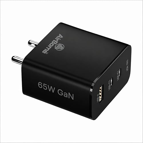 Image of 65W Triple Port GaN Charger, USB & Type C Fast Charging Adapter for iPhone 17 /16 /15 /14 /13 /12 /11 (Pro,Pro Max,Plus), iPad, Google Pixel, Samsung & All Type C Devices BIS Certified (Black)