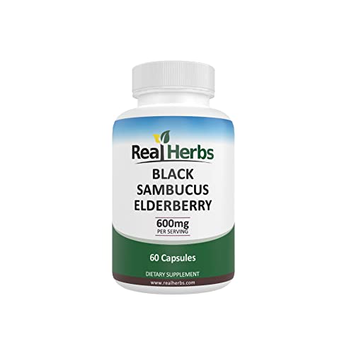 Real Herbs Elderberry Extract - Derived from 325mg of Elderberries Standardized to 5% Flavonoids with 275mg of Elderberry Fruit Extract 5 : 1 - Boosts Immunity - 60 Vegetarian Capsules