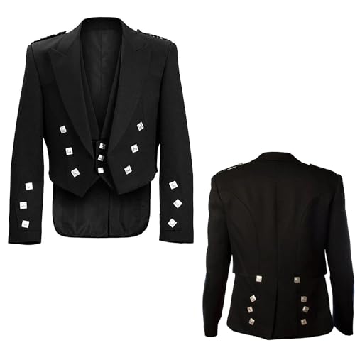 Black Tweed Prince Charlie Jacket & Vest - Traditional Scottish Wool Coat with Waistcoat - Regular Length2
